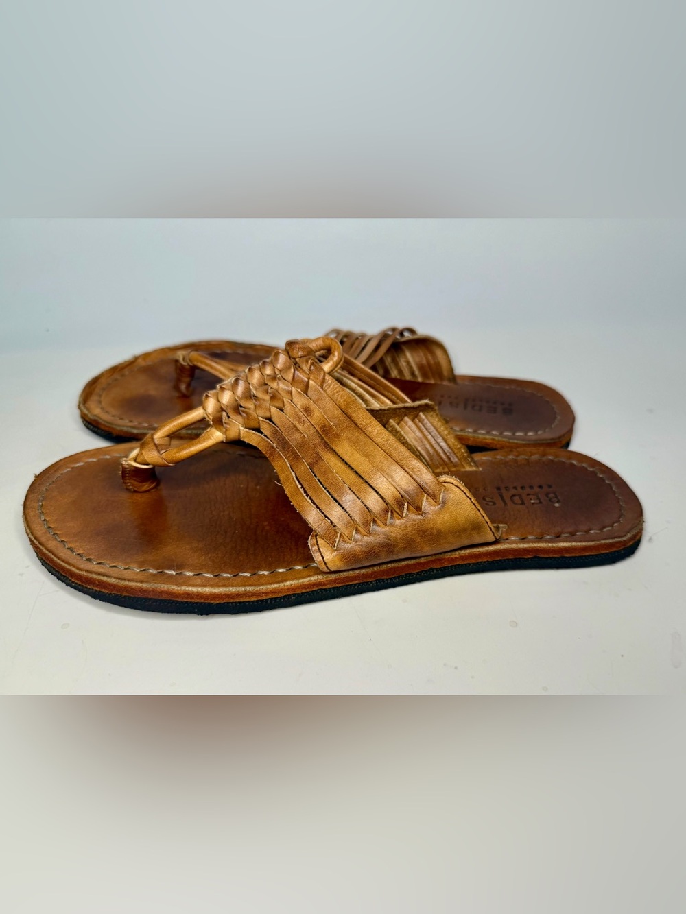 Bed Stu Women's Cobbler Series Thong Sandal Brown Braided Leather Sz 8